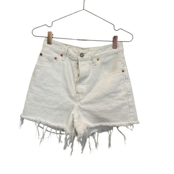 White Frayed Hem Denim Shorts